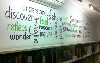 tag cloud wall decal, library decal